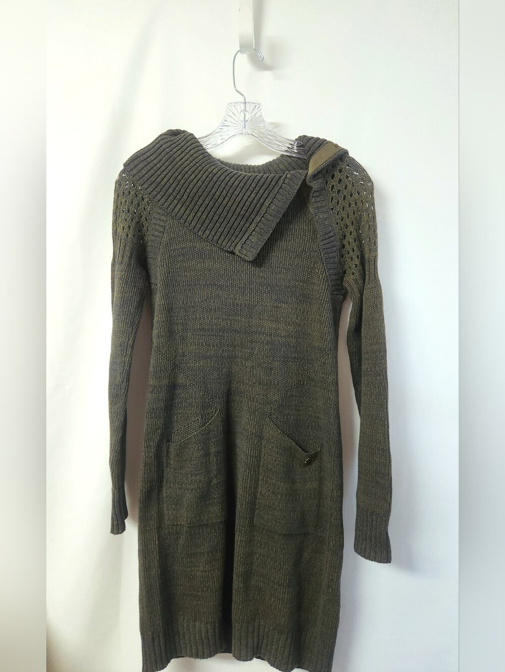 prAna Archer Sweater Dress XS Green Blue Marled Cowl Neck Pockets Wool Blend